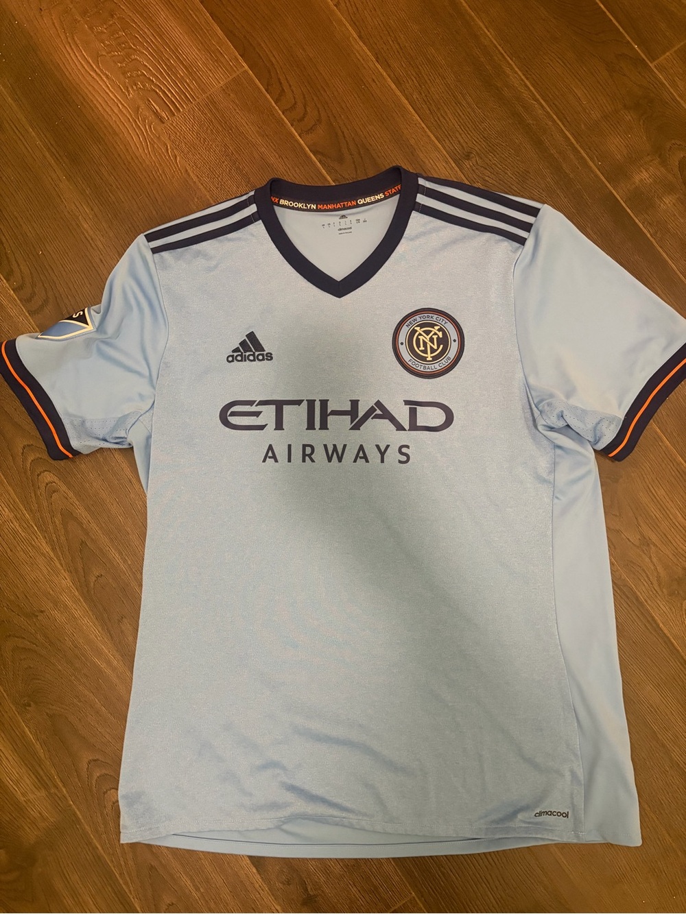 Adidas NYCFC Light Blue Soccer Jersey - Etihad Airways. Gently worn. Size L.